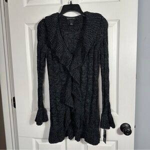 NEW INC Petite chunky knit gray sweater, size SP, cable, ruffle, layer, fall